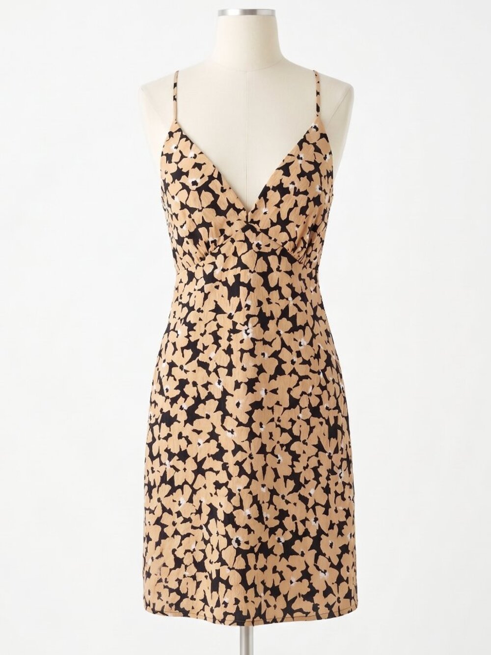 Madewell Floral Cami Slip Dress Tan Black Lace-Up Back Size 8